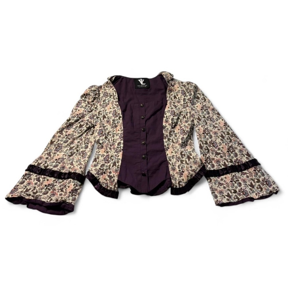 Von Lancelot Victorian Steampunk Corset Jacket Sz 12 Purple Floral Ren Faire - Picture 2 of 8